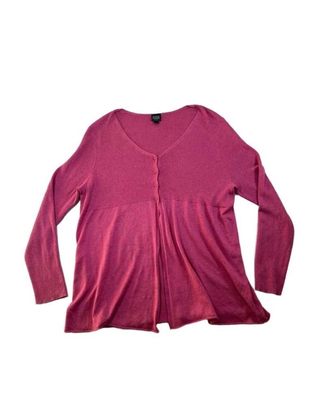 Eileen Fisher Woman Pink Ribbed Magenta Button Front Cardigan Sweater 1X